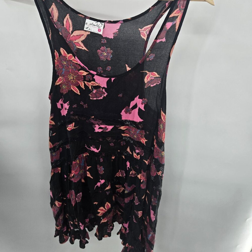 Intimately Free People Black Pink Lace Trapeze Voile Mini Slip Dress XS